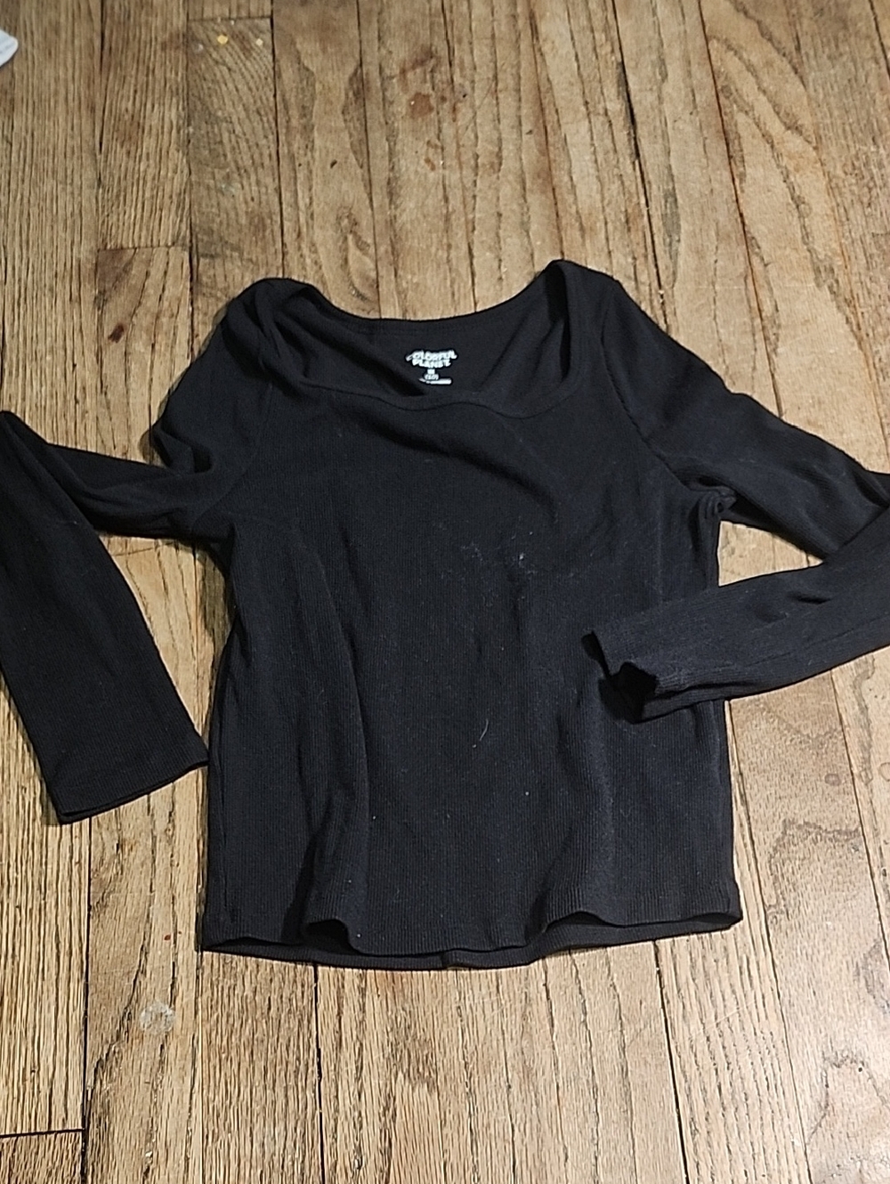 Mossimo Supply Co. Black Ribbed Long Sleeve Scoop Neck Tee